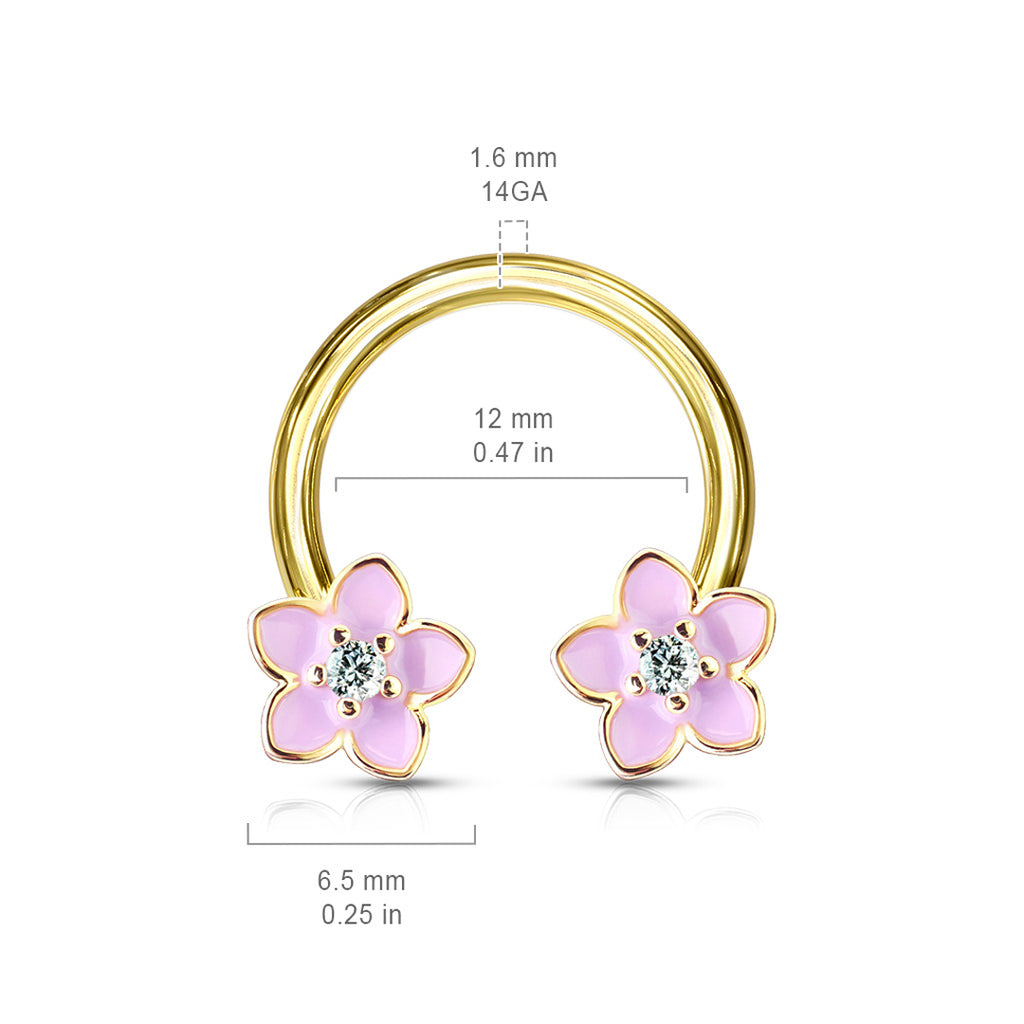 14g Pink Enamel Flower Nipple Horseshoe - Single - Gold