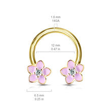 Load image into Gallery viewer, 14g Pink Enamel Flower Nipple Horseshoe - Single - Gold
