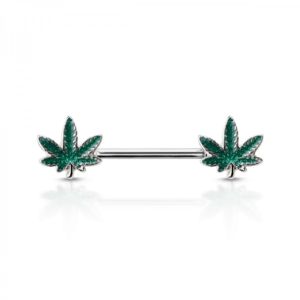 14g Pot Leaf Industrial Nipple Bar - Single