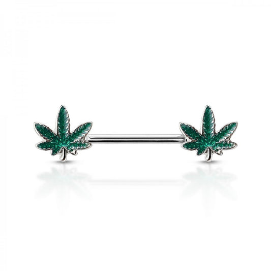 14g Pot Leaf Industrial Nipple Bar - Single