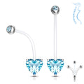 14g Prong Set Heart Bioflex Maternity Navel Ring - Aqua