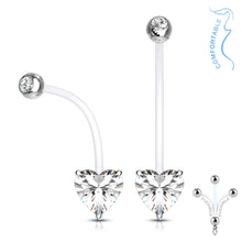 Load image into Gallery viewer, 14g Prong Set Heart Bioflex Maternity Navel Ring - Clear
