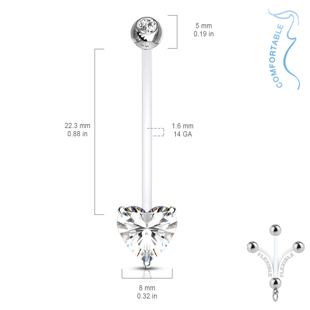 14g Prong Set Heart Bioflex Maternity Navel Ring - Clear