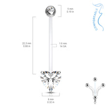 Load image into Gallery viewer, 14g Prong Set Heart Bioflex Maternity Navel Ring - Clear
