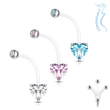 Load image into Gallery viewer, 14g Prong Set Heart Bioflex Maternity Navel Ring - Pink
