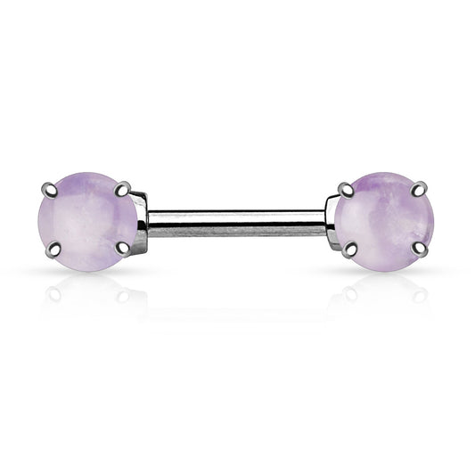 14g Semi Precious Stone Nipple Barbell - Single - Amethyst