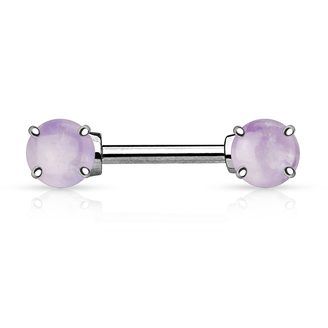 14g Semi Precious Stone Nipple Barbell - Single - Amethyst