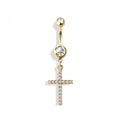 14g Simple Gem Cross Dangle Navel Ring - Gold