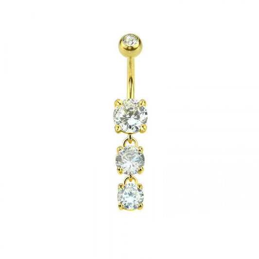 14g Triple Gem Cascade Dangle Navel Ring - Gold