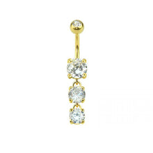 Load image into Gallery viewer, 14g Triple Gem Cascade Dangle Navel Ring - Gold
