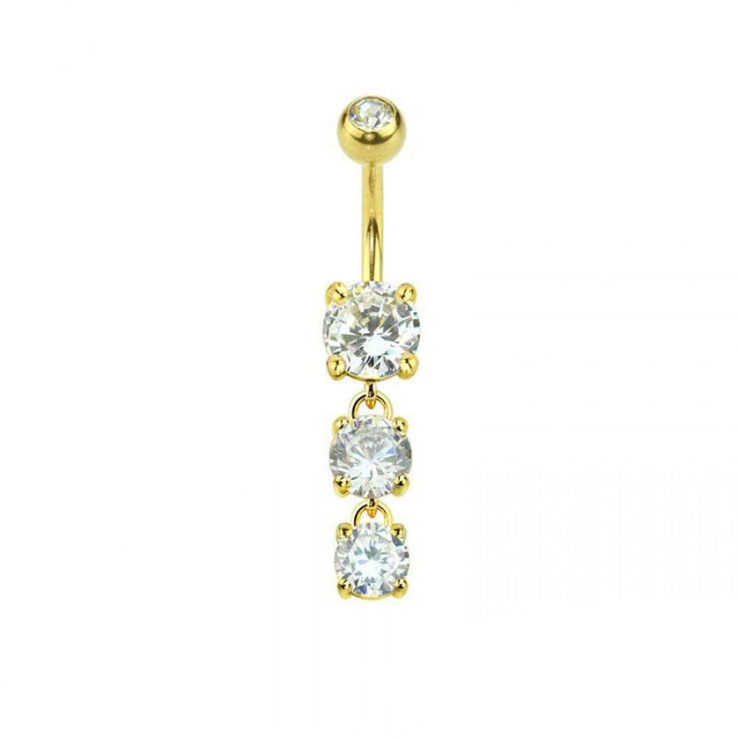 14g Triple Gem Cascade Dangle Navel Ring - Gold