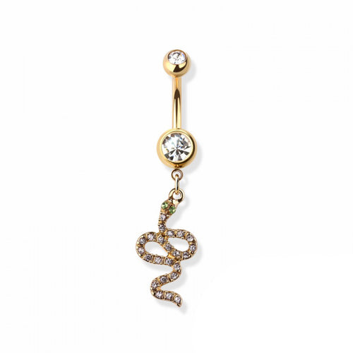 14g Vertical Snake Navel Ring - Gold