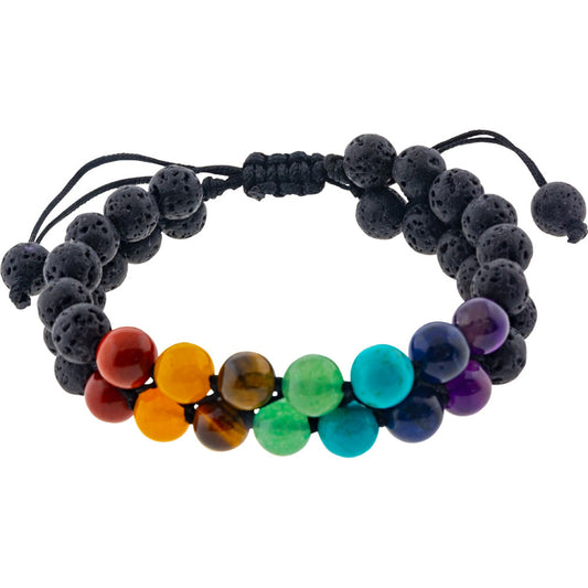 8-9mm Adjustable Double Row 7 Chakras & Lava Stone Bracelet