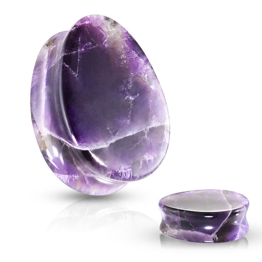 Amethyst Tear Drop Double Flare Plugs - Pair