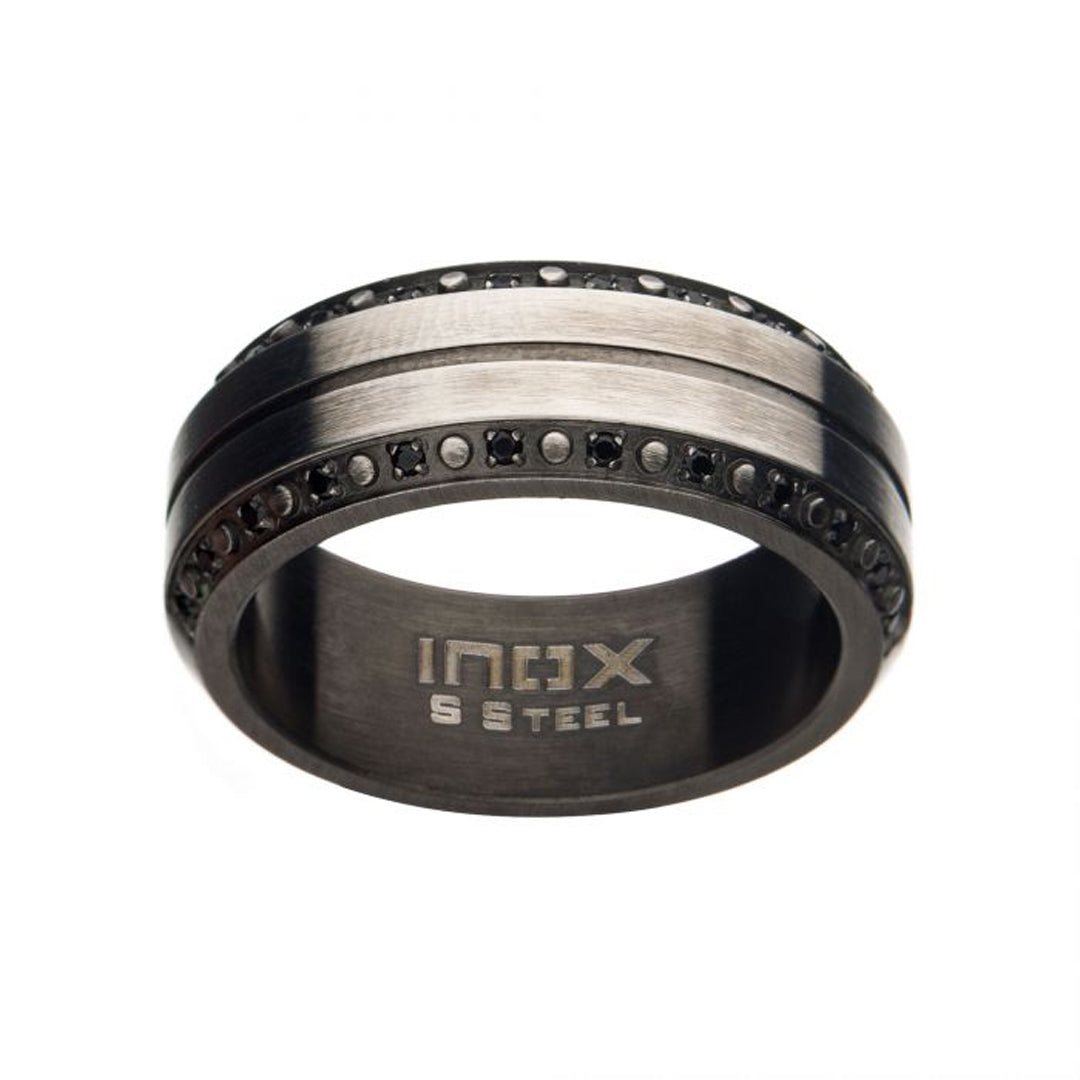 Black Cubic Zirconia Stainless Steel & Gun Metal Ring