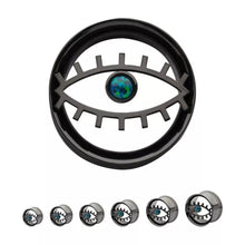 Load image into Gallery viewer, Black Evil Eye With Green Opal Double Flare Plugs - Pair
