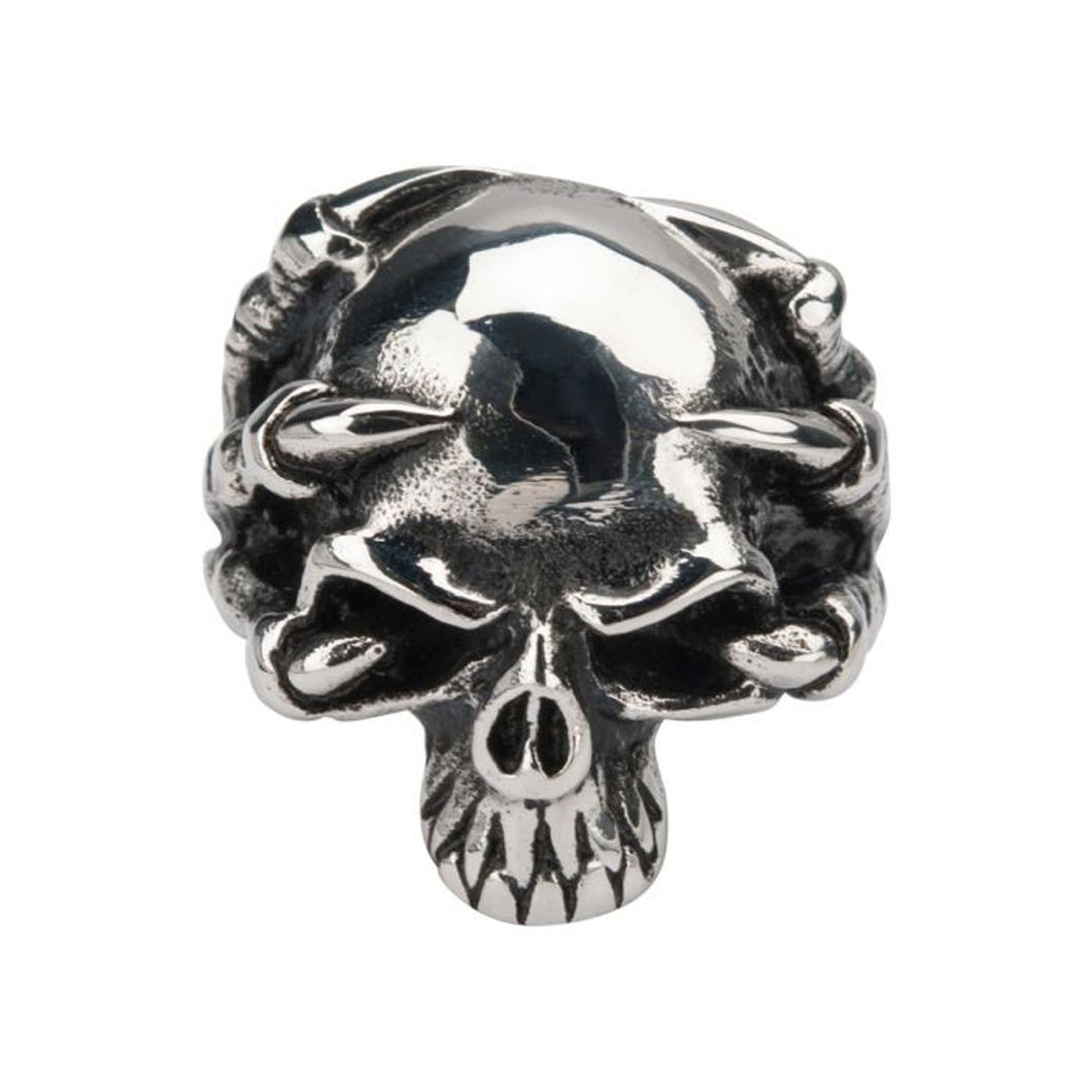 Black Oxidized Skull With Claws Ring
