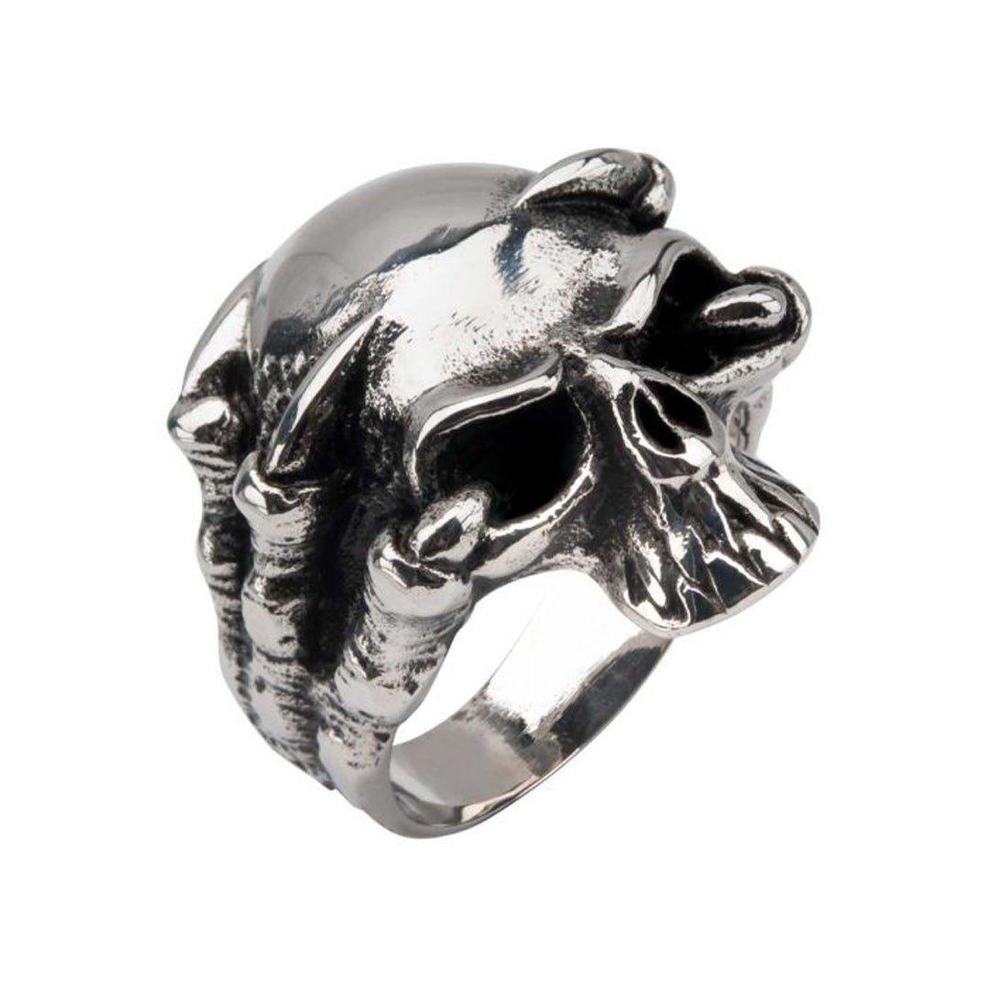 Black Oxidized Skull With Claws Ring