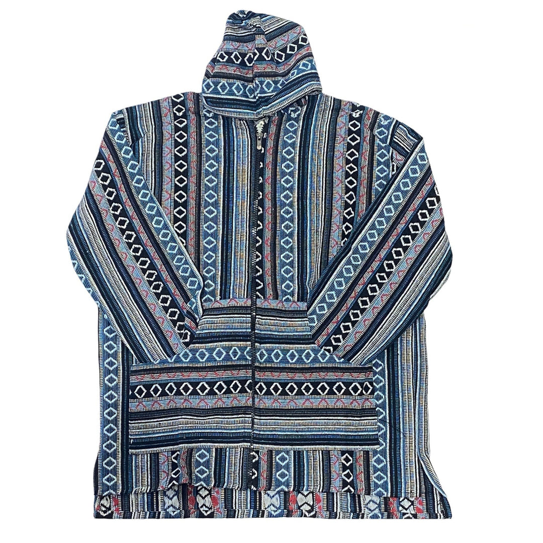 Blue & Black Woven Baja Zip Up Hoodie