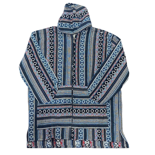 Blue & Black Woven Baja Zip Up Hoodie