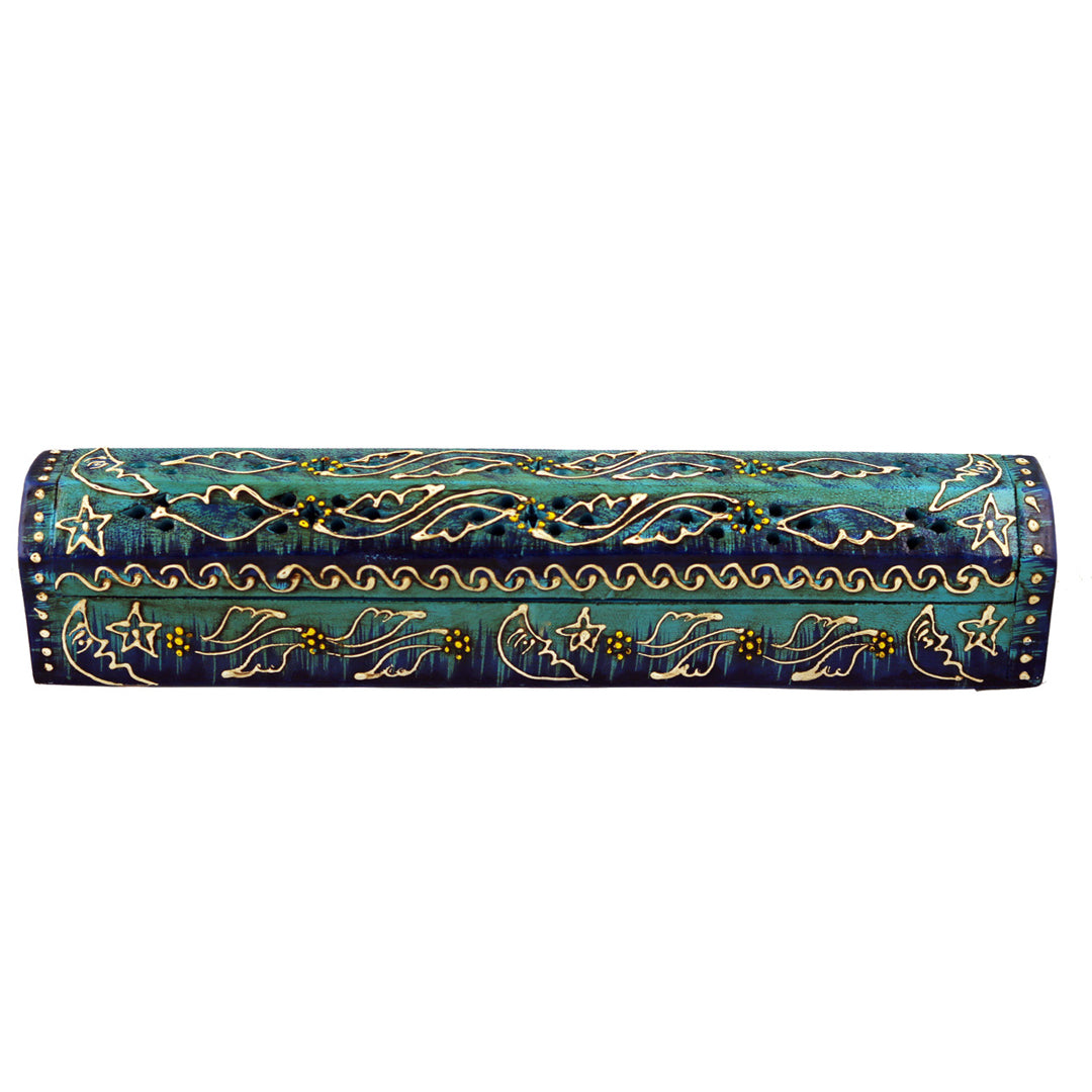 Blue Hand Painted Coffin Incense Burner
