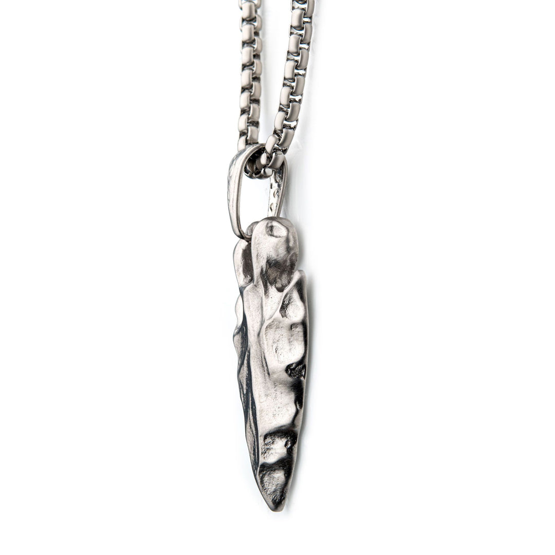 Brushed Steel Chiseled Arrowhead Pendant With Box Chain Necklace