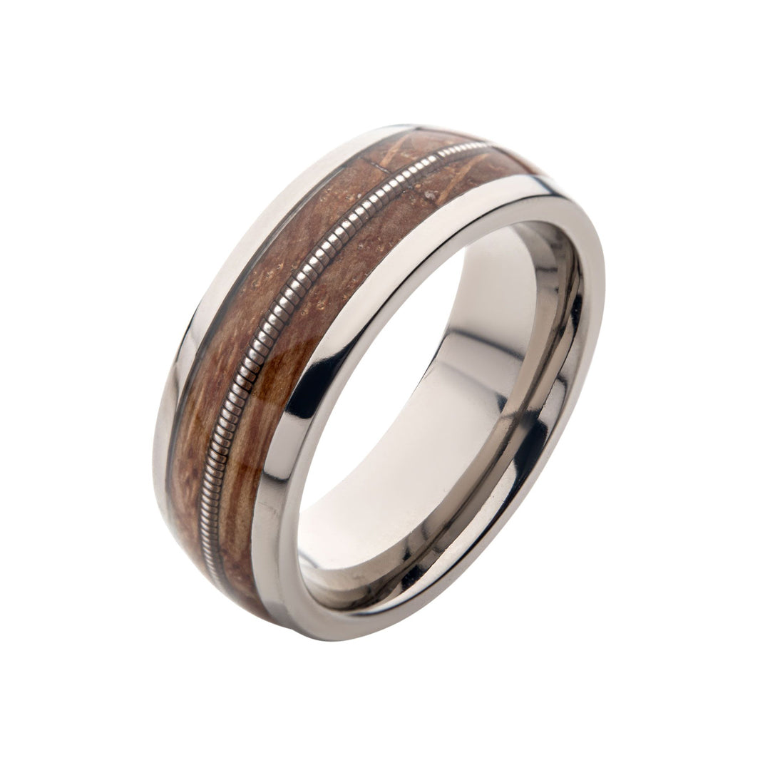 Clear Resin & Whiskey Barrel Wood Inlay Titanium Ring