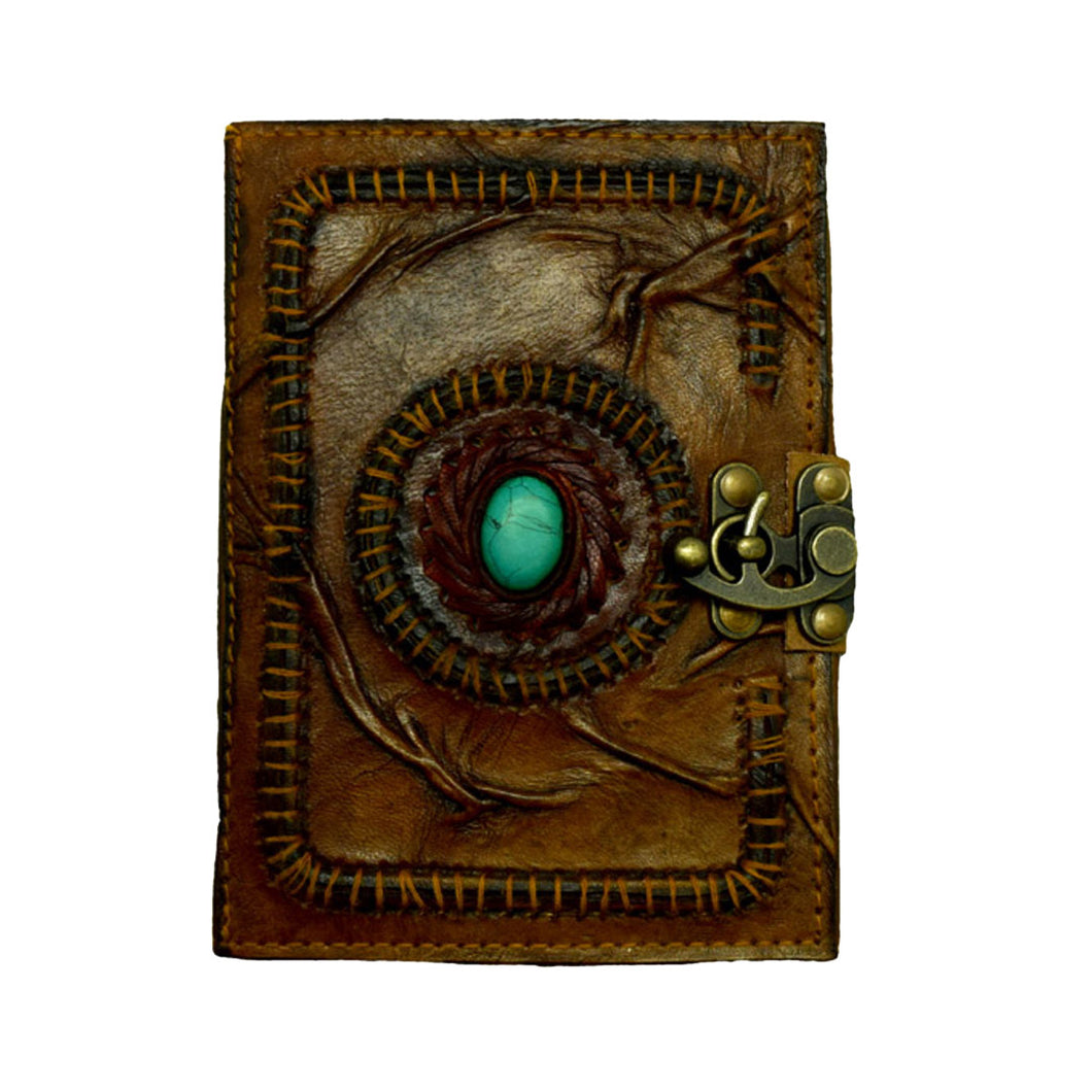 Embossed Leather Turquoise Stone Journal - 5
