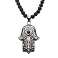 Hamsa Black Agate Stone Bead Necklace