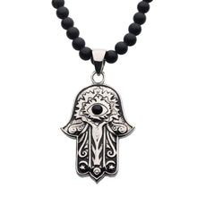 Load image into Gallery viewer, Hamsa Black Agate Stone Bead Necklace
