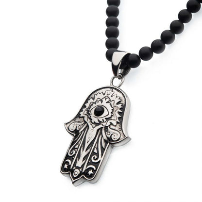 Hamsa Black Agate Stone Bead Necklace