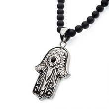 Load image into Gallery viewer, Hamsa Black Agate Stone Bead Necklace

