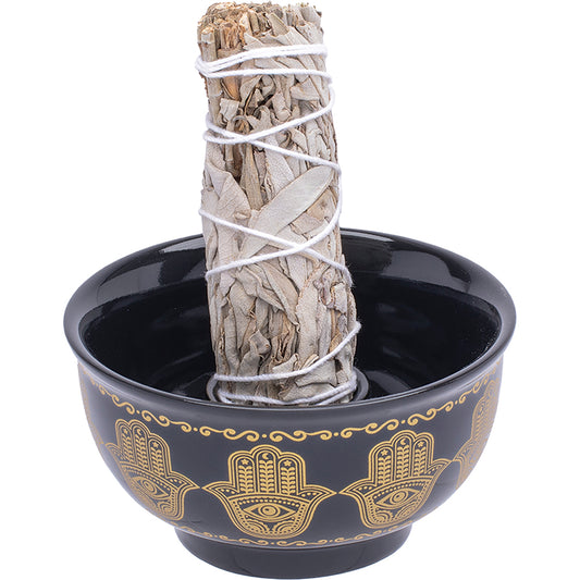 Hamsa Smudge Pot - Black