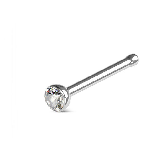 Knob Back 1/4" 18ga 316L Surgical Steel Clear Gem Nose Stud