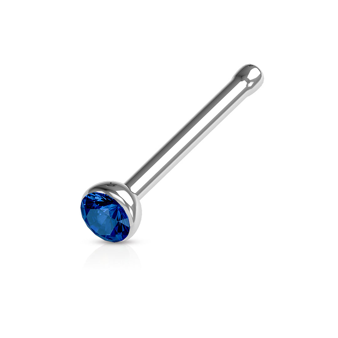 Knob Back 1/4" 18ga 316L Surgical Steel Gem Ball Nose Stud - Blue