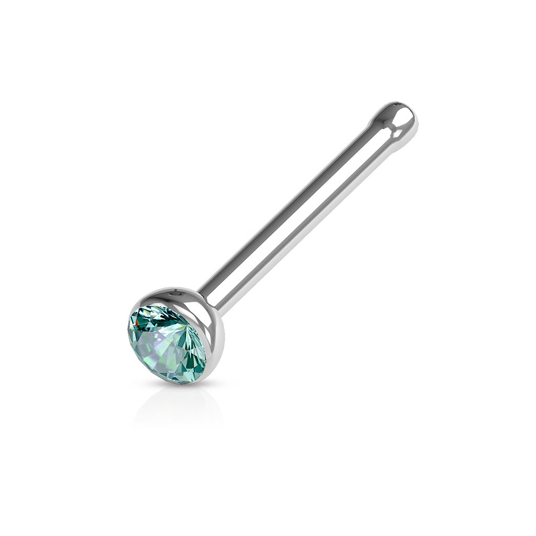 Knob Back 1/4" 20ga 316L Surgical Steel Gem Ball Nose Stud - Aqua