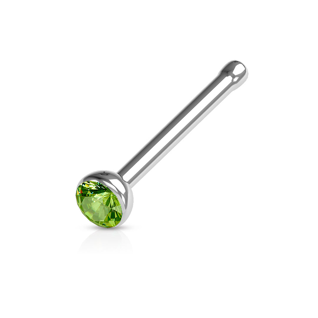 Knob Back 1/4" 20ga 316L Surgical Steel Gem Ball Nose Stud - Green