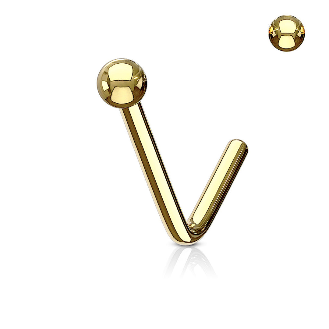 L-Bend 1/4" 20ga 316L Surgical Steel Ball End Nose Stud - Gold