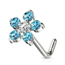 Load image into Gallery viewer, L-Bend 1/4&quot; 20ga 316L Surgical Steel Flower Nose Stud - Blue
