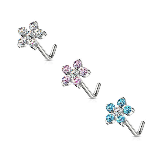 L-Bend 1/4" 20ga 316L Surgical Steel Flower Nose Stud