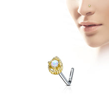 Load image into Gallery viewer, L-Bend 1/4&quot; 20ga 316L Surgical Steel Opal Tear Drop Nose Stud - Gold
