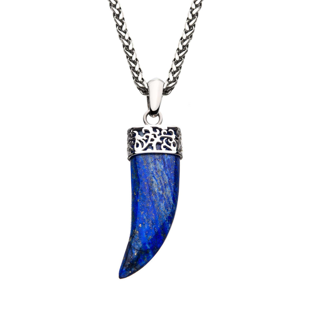 Lapis Lazuli Stone Horn With Steel Wheat Chain