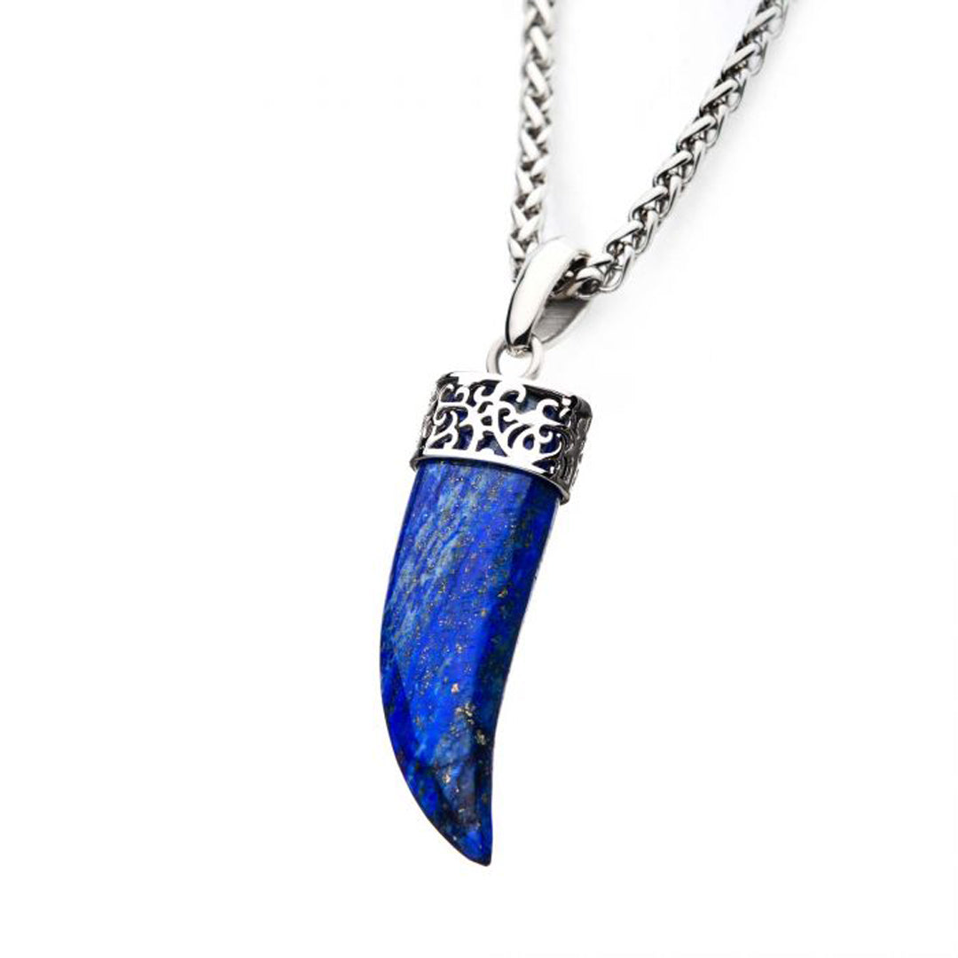 Lapis Lazuli Stone Horn With Steel Wheat Chain