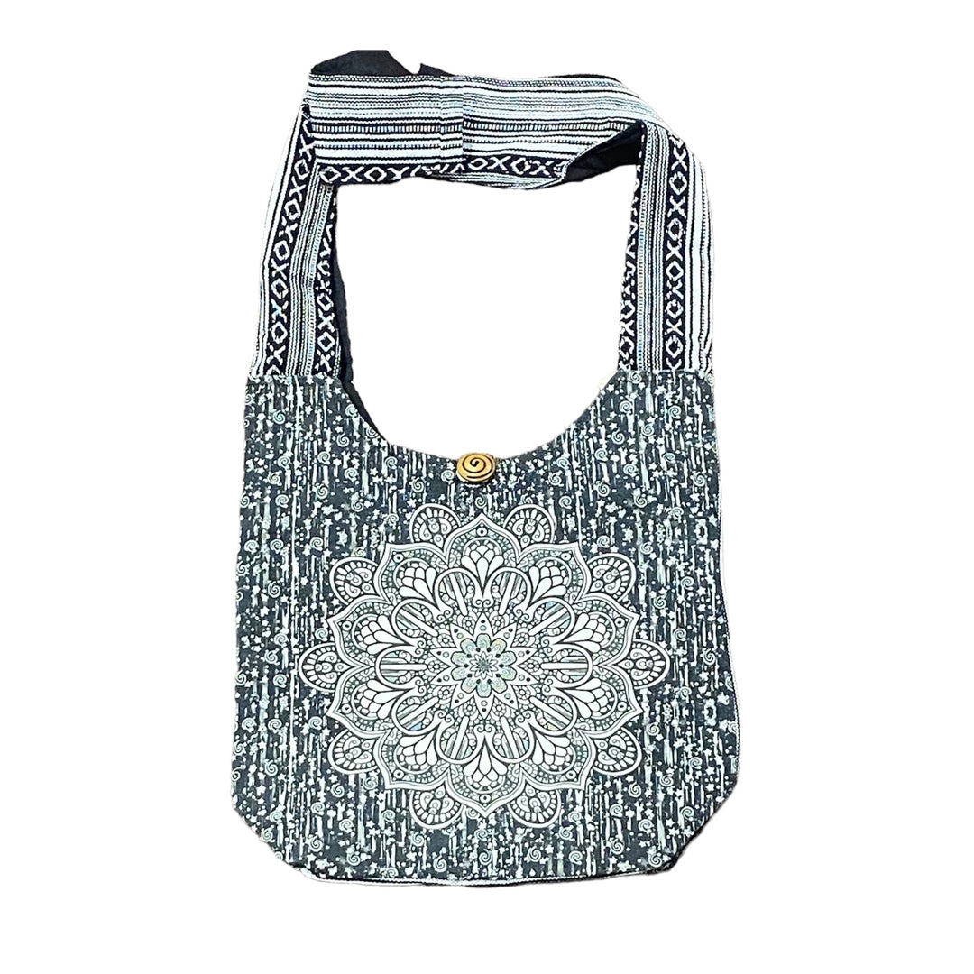 Lotus Mandala Hobo Bag - Black