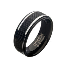 Load image into Gallery viewer, Matte Stainless Steel &amp; Black Quilt Ring
