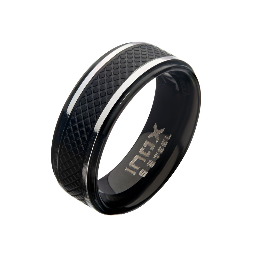 Matte Stainless Steel & Black Quilt Ring