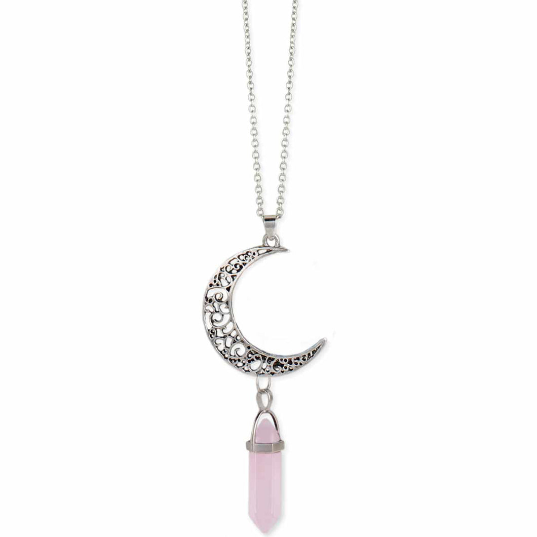 Moon Drop Silver Rose Quartz Necklace