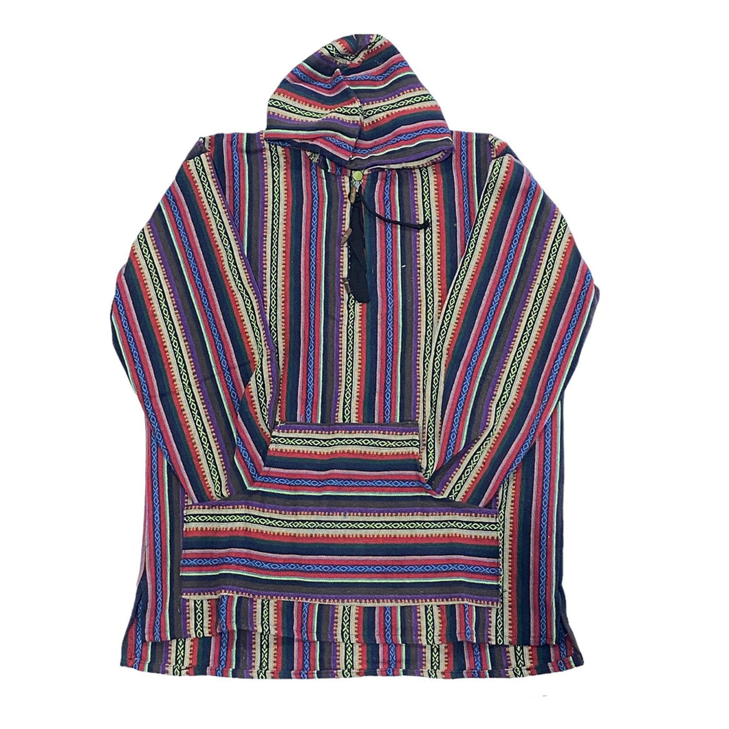 Multi Stripe Woven Baja Pullover Hoodie