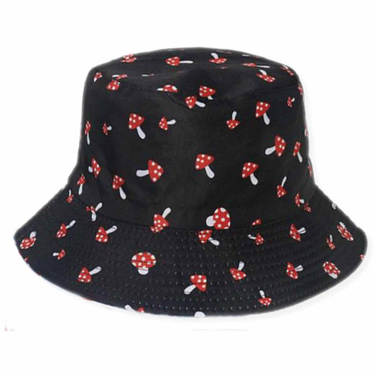 Mushroom Print Black Bucket Hat