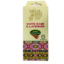 Load image into Gallery viewer, Native Soul White Sage &amp; Lavender Jumbo Backflow Incense Cones 8ct
